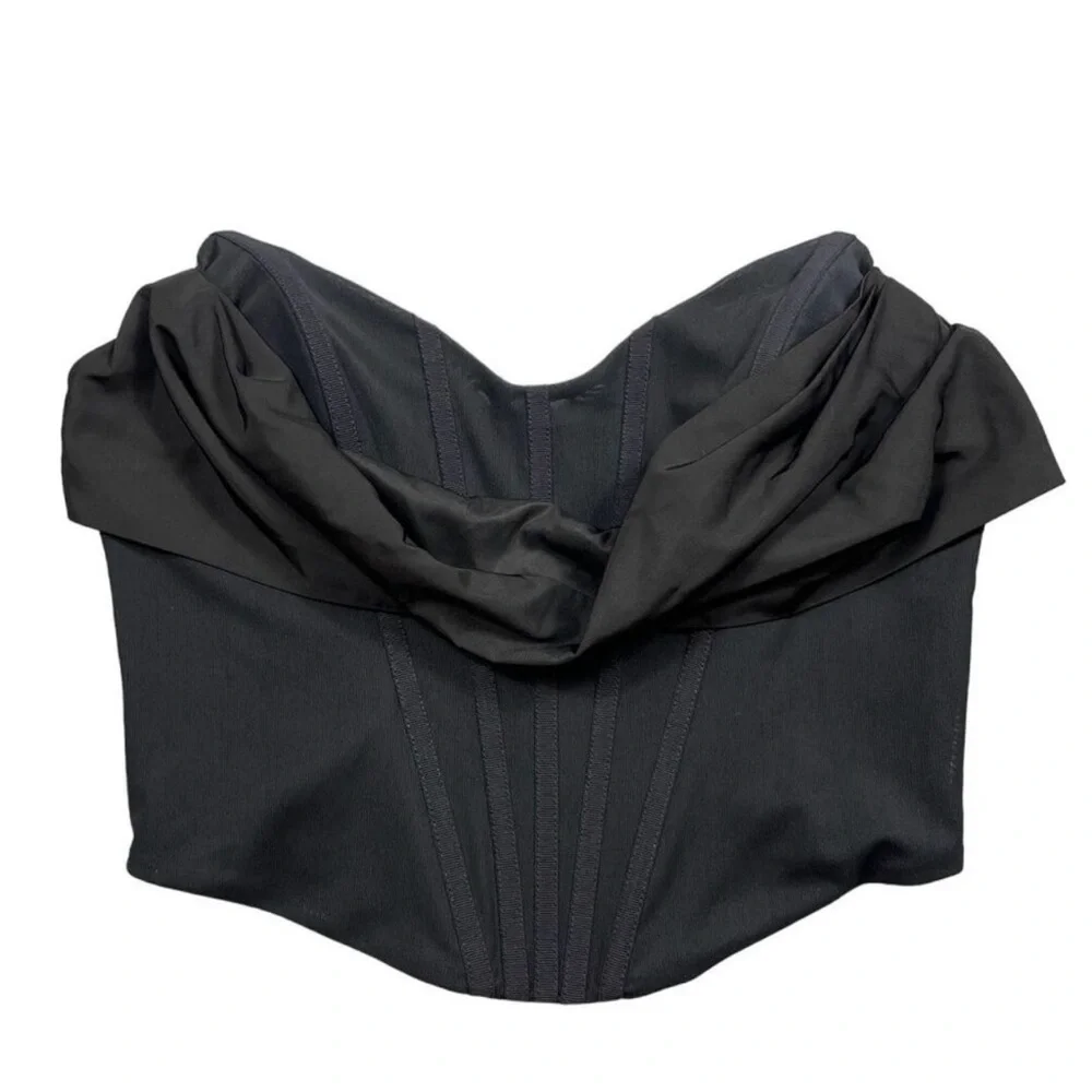 NWT REVOLVE Womens Size L Hailee Bustier Top Black Strapless Draped Corset Boned - Picture 2 of 5